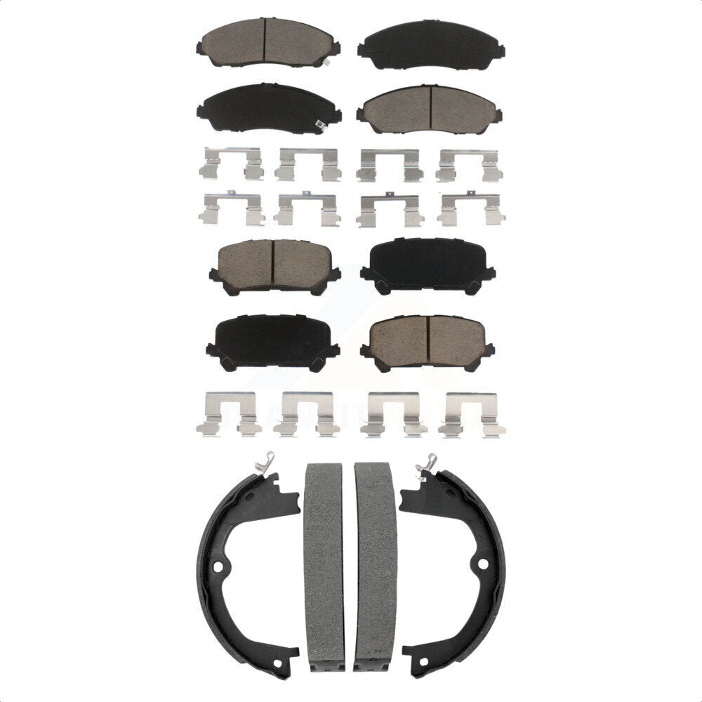 Ceramic Brake Pads & Parking Shoe Front Rear Kit For Honda Pilot Ridgeline Acura