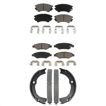 Ceramic Brake Pads Parking Shoes Front Rear Kit For 10-15 Chevrolet Camaro LT LS