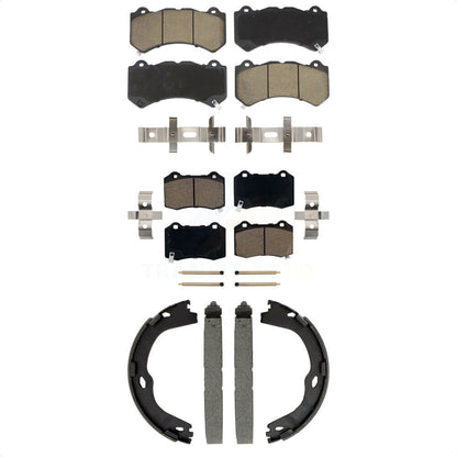 Ceramic Brake Pads Parking Shoes Front Rear Kit For 2016 Cadillac CTS V with RWD
