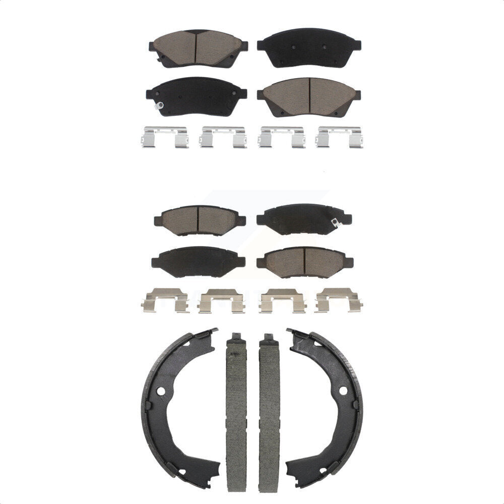 Ceramic Brake Pads And Parking Shoes Front Rear Kit For 2010-2016 Cadillac SRX