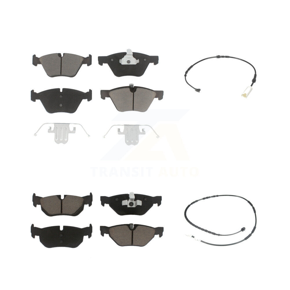 Ceramic Disc Brake Pads And Wear Sensors Front Rear Kit For 2013 BMW 128i 3.0L