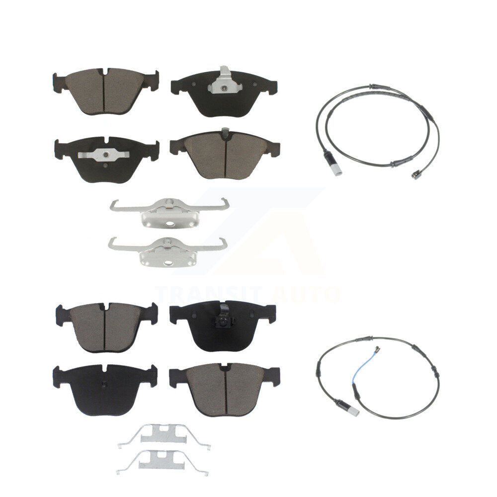 Ceramic Brake Pads & Wear Sensor Front Rear Kit For 2010 BMW 535i Base with 3.0L