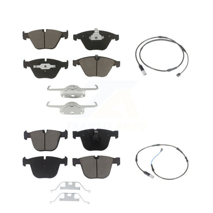Ceramic Brake Pads & Wear Sensor Front Rear Kit For 2010 BMW 535i Base with 3.0L