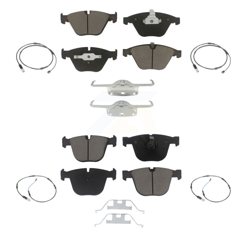 Ceramic Brake Pads & Wear Sensor Front Rear Kit For 2010 BMW 535i Base with 3.0L