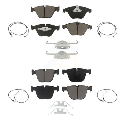 Ceramic Brake Pads & Wear Sensor Front Rear Kit For 2010 BMW 535i Base with 3.0L