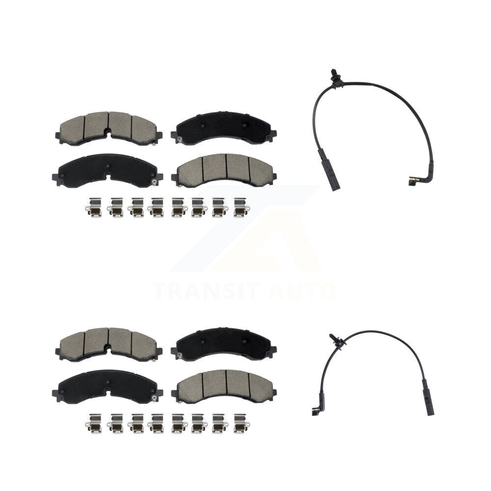 Ceramic Brake Pads & Wear Sensor Front Rear Kit For GMC Chevrolet Sierra 2500 HD