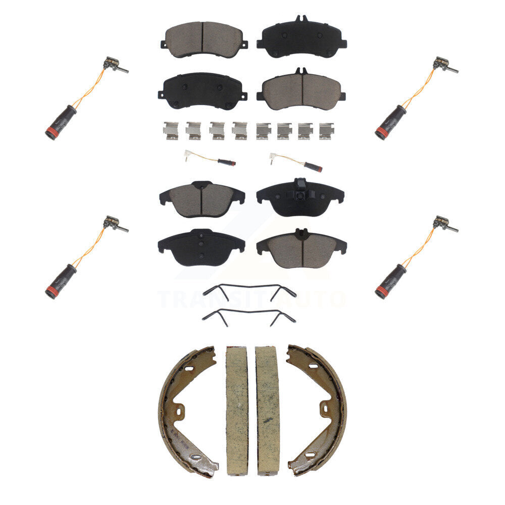 Ceramic Disc Brake Pads Extra Wear Sensor Front Rear Kit (7Pc) For Mercedes-Benz