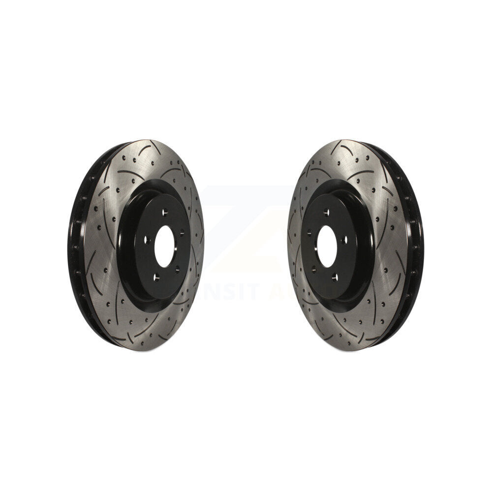Coated Drilled Slotted Disc Brake Rotors Front Pair For Ford Mustang