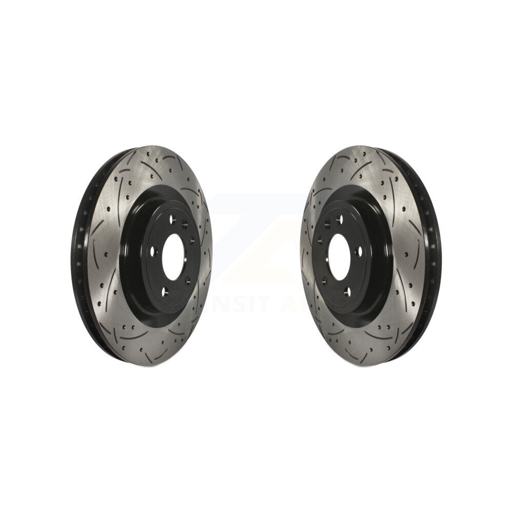 Coated Drilled Slotted Disc Brake Rotors Front Pair For Ford Mustang