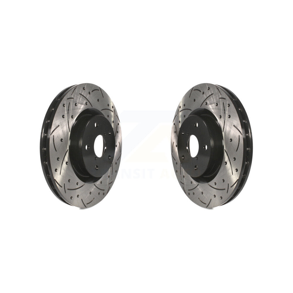Coated Drilled Slotted Disc Brake Rotors Front Pair For Subaru Impreza WRX STI