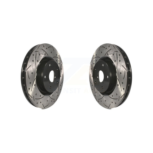 Coated Drilled Slotted Disc Brake Rotors Front Pair For Subaru Impreza WRX STI