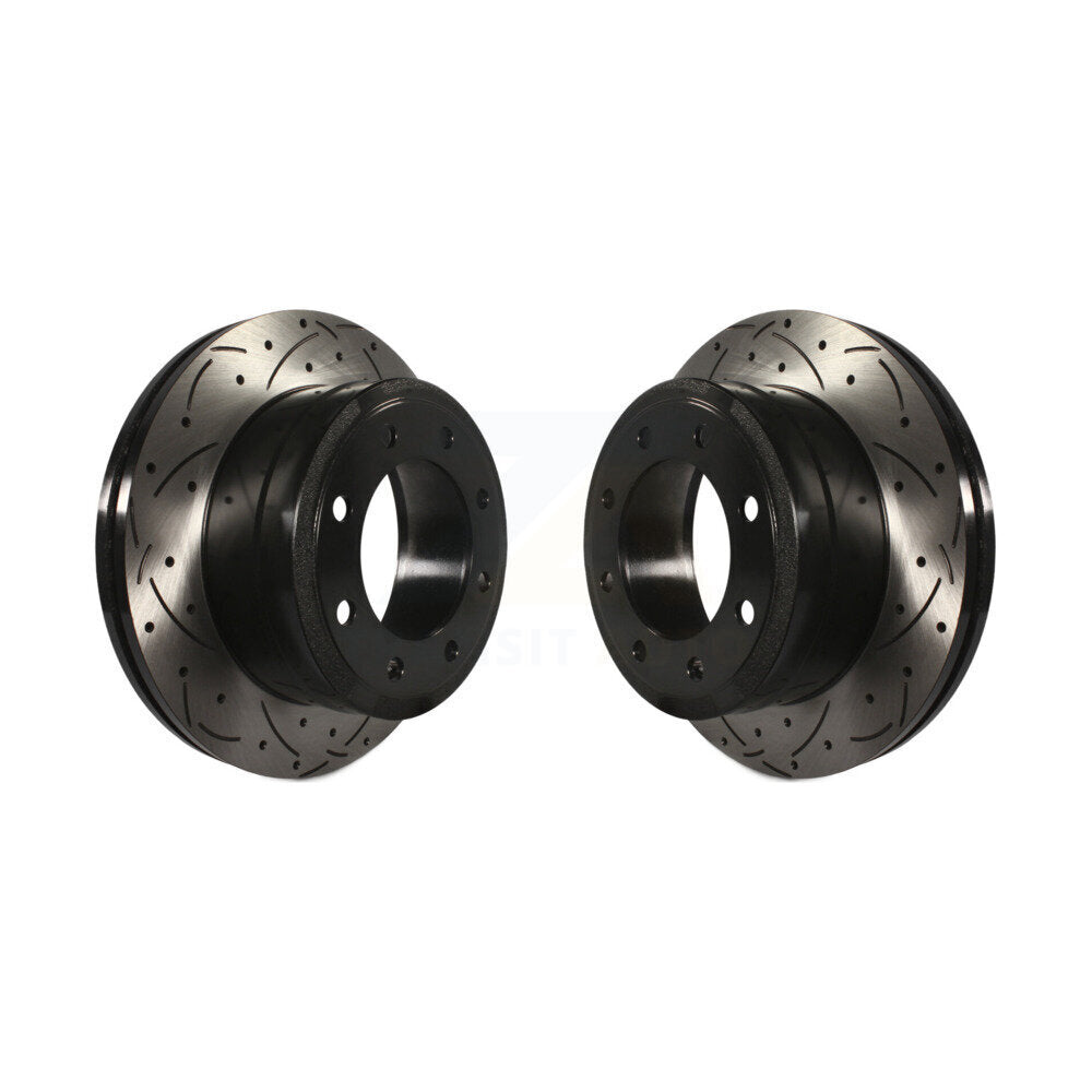 Coated Drilled Slot Disc Brake Rotors Rear Pair For Ford F-350 Super Duty F-250