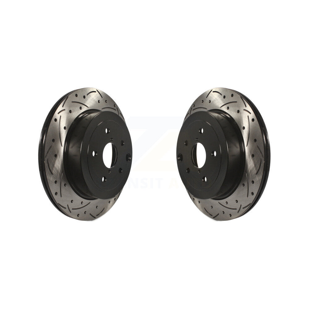 Coated Drilled Slotted Disc Brake Rotors Rear Pair For Subaru Impreza WRX STI