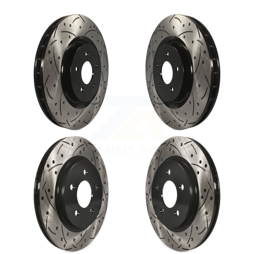 Coated Drilled Slotted Disc Brake Rotors Front Rear Kit For Ford Mustang