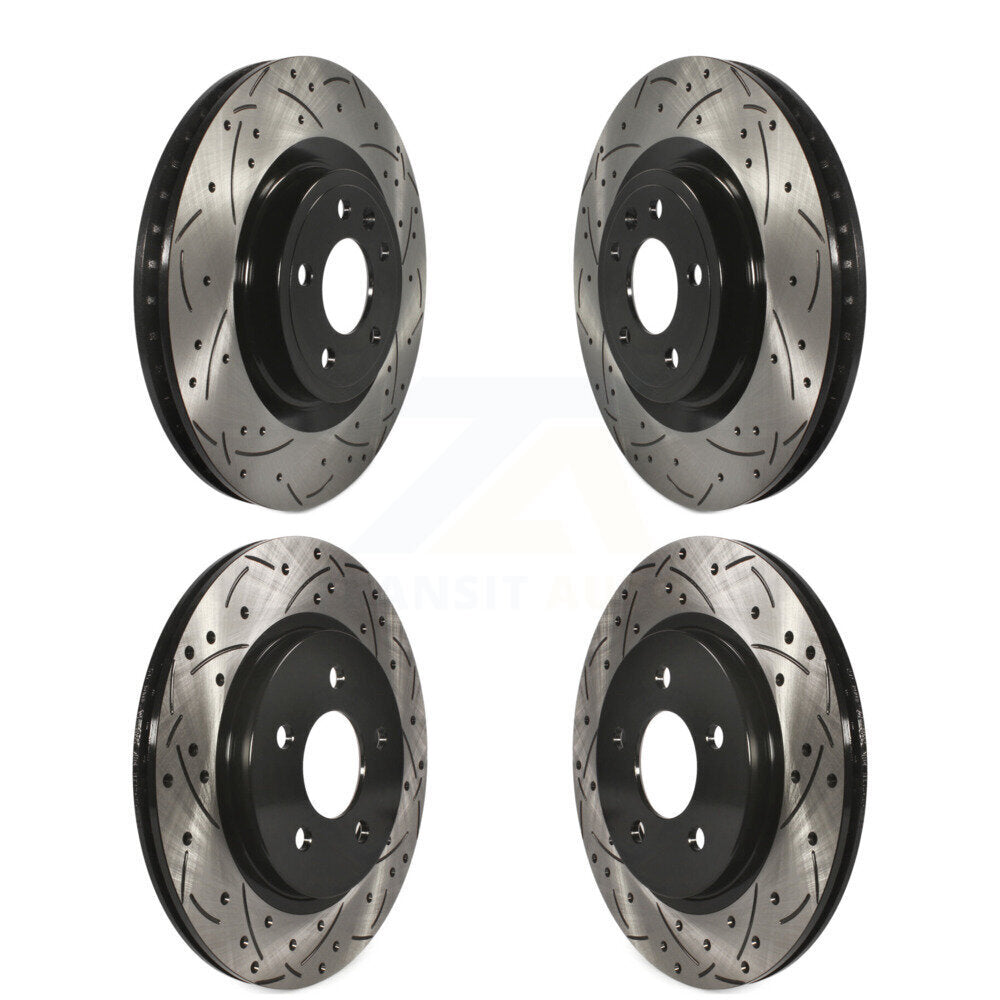 Coated Drilled Slotted Disc Brake Rotors Front Rear Kit For Ford Mustang