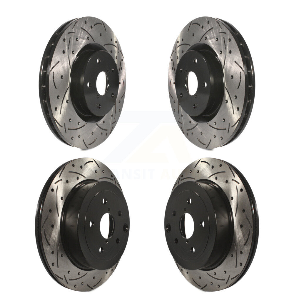 Coated Drilled Slot Disc Brake Rotors Front Rear Kit For Subaru Impreza WRX STI