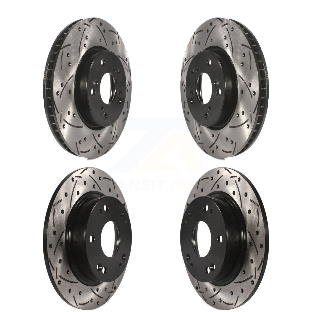 Coated Drilled Slotted Disc Brake Rotors Front Rear Kit For Honda Civic