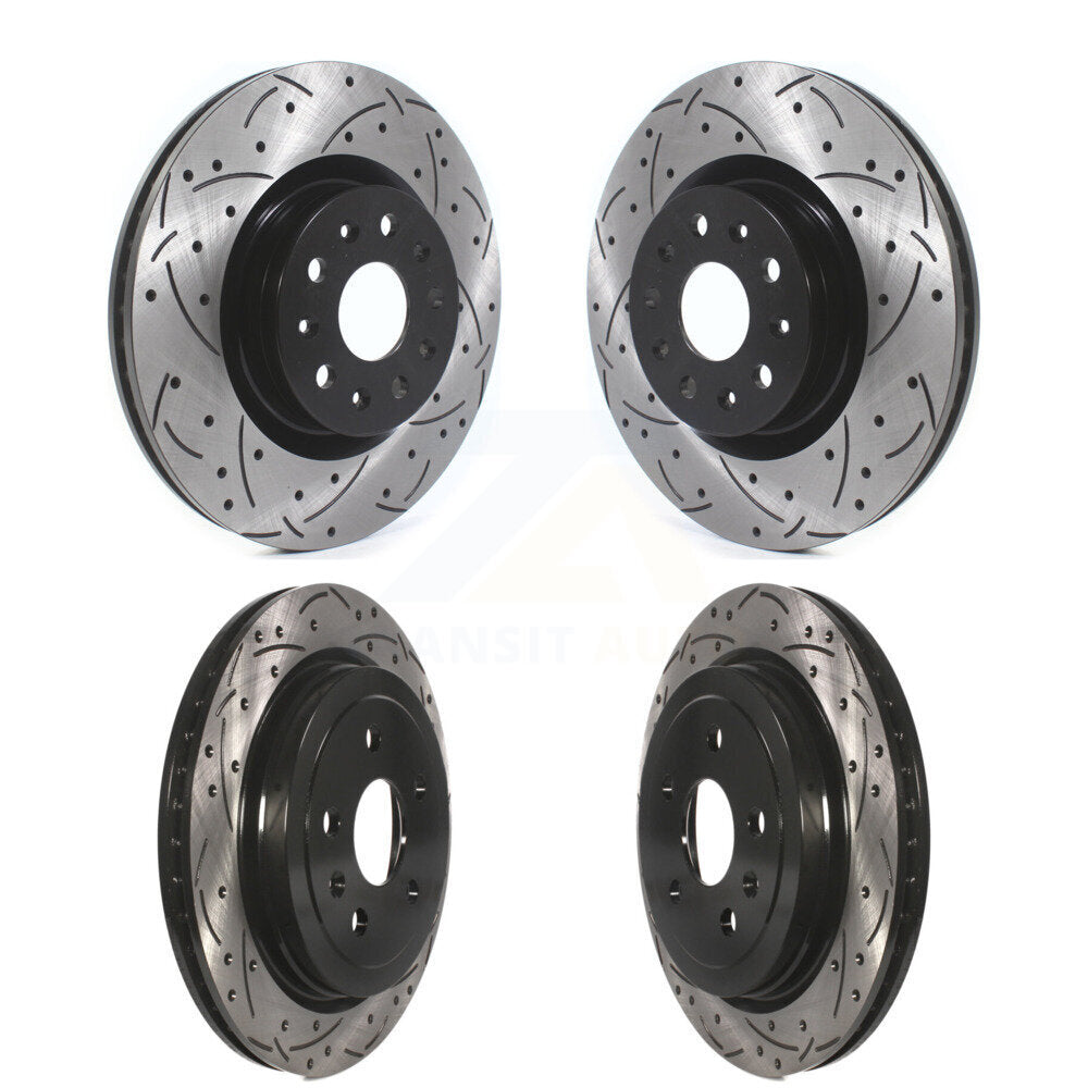Coated Drilled Slotted Disc Brake Rotors Front Rear Kit For Cadillac CTS