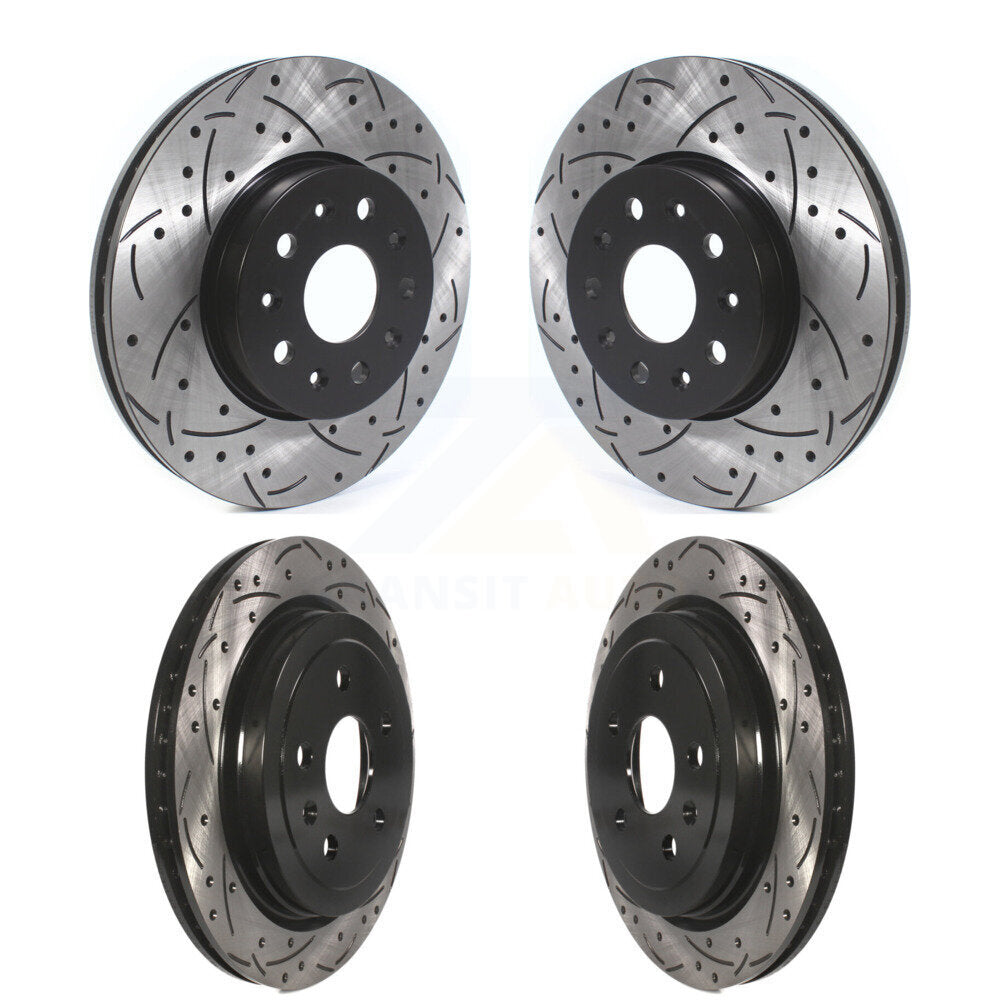 Coated Drilled Slotted Disc Brake Rotors Front Rear Kit For Cadillac CTS