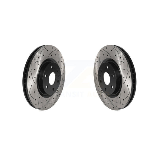 Coated Drilled Slotted Disc Brake Rotors Front Pair For Cadillac SRX Saab 9-4X
