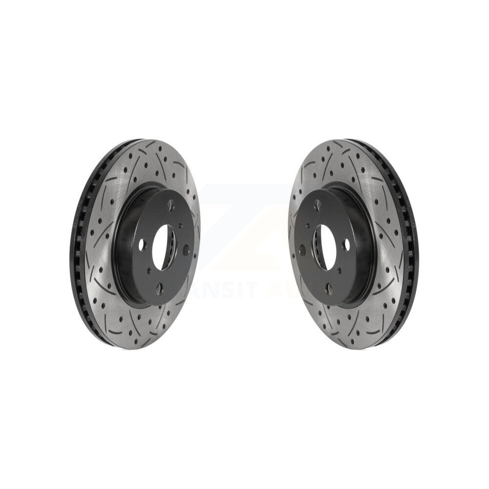 Coated Drill Slot Disc Brake Rotors Front Pair For Toyota Yaris Prius C Scion iQ
