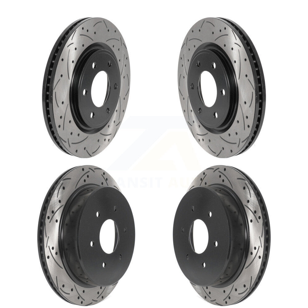 Coated Drilled Slot Disc Brake Rotors Front Rear Kit For 2017-2024 Nissan TITAN
