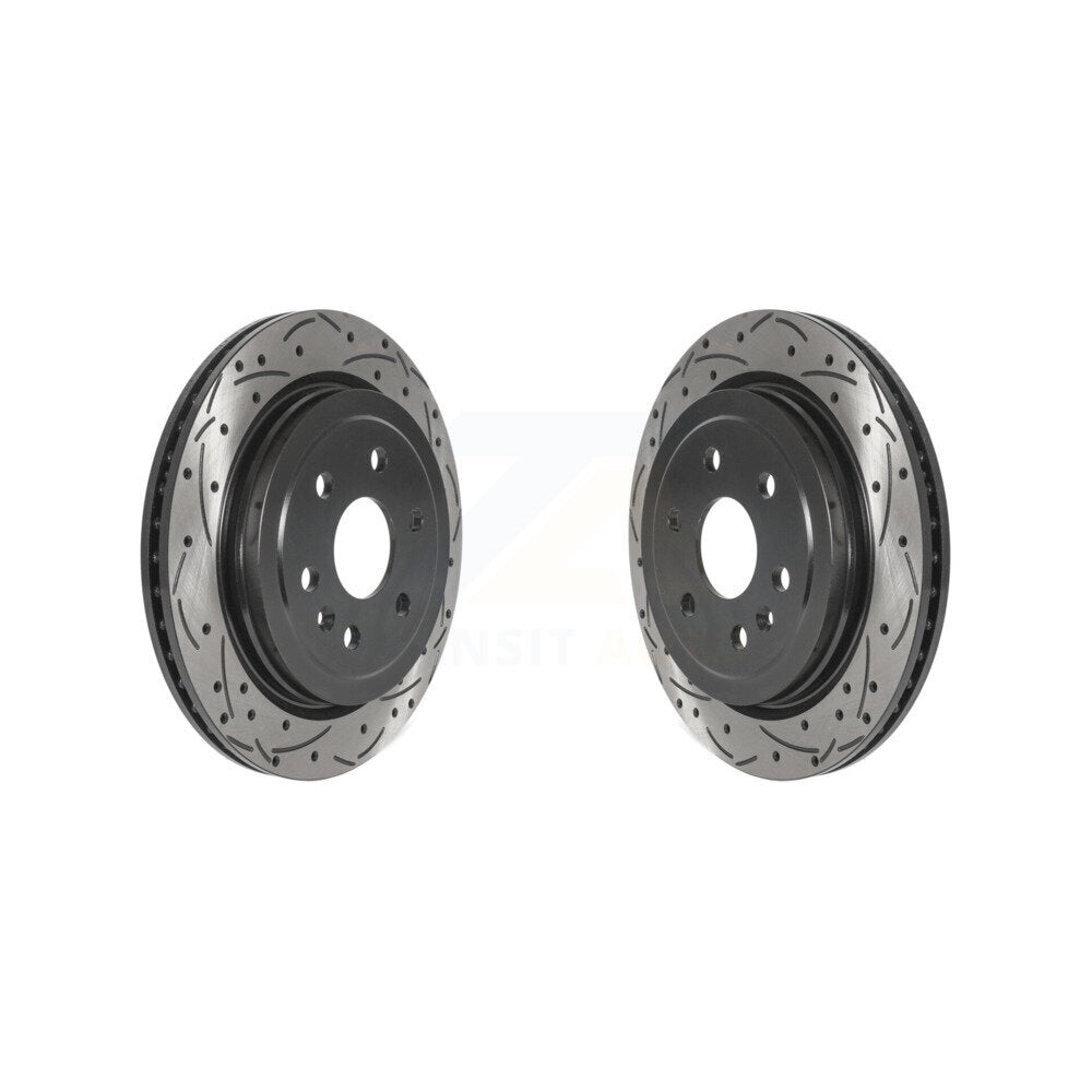 Coated Drilled Slotted Disc Brake Rotors Rear Pair For Cadillac SRX Saab 9-4X