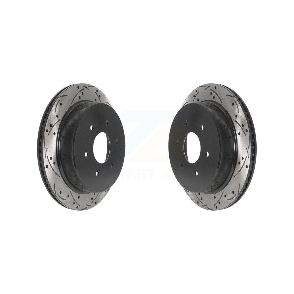 Coated Drilled Slotted Disc Brake Rotors Rear Pair For 2017-2024 Nissan TITAN