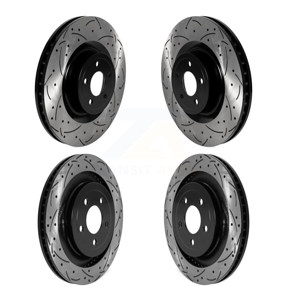 Coated Drilled Slotted Disc Brake Rotors Front Rear Kit For Ford Mustang