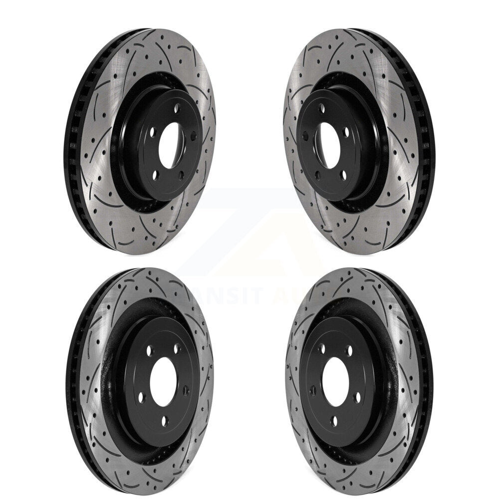 Coated Drilled Slotted Disc Brake Rotors Front Rear Kit For Ford Mustang
