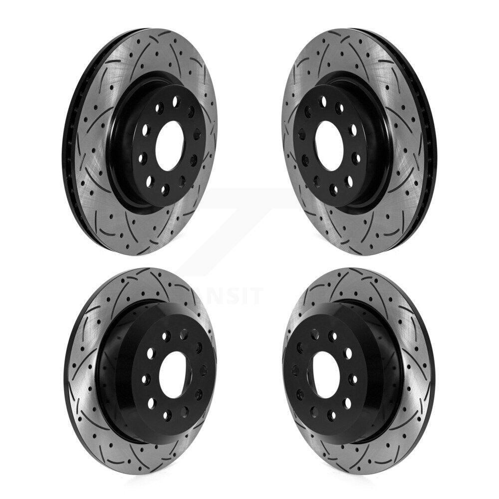 Coated Drilled Slotted Disc Brake Rotors Front Rear Kit For Jeep Wrangler