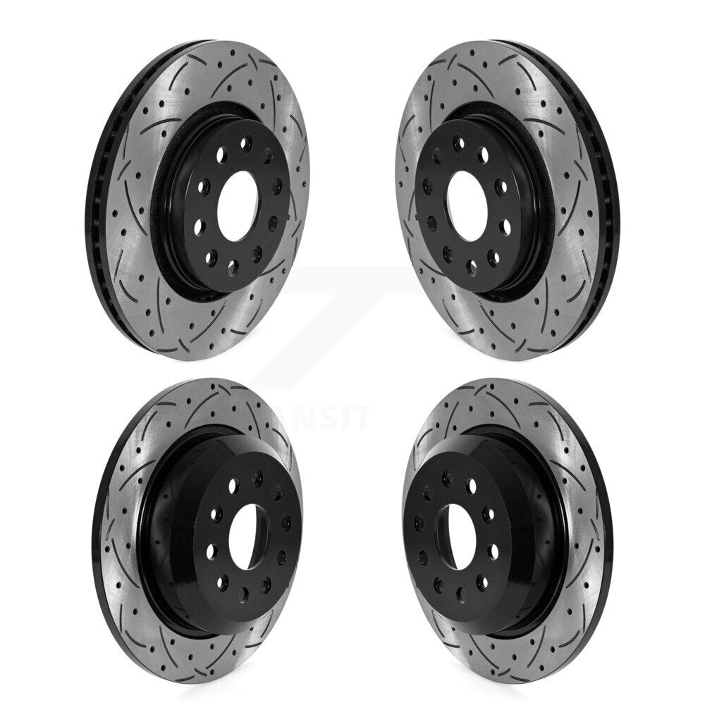 Coated Drilled Slotted Disc Brake Rotors Front Rear Kit For Jeep Wrangler