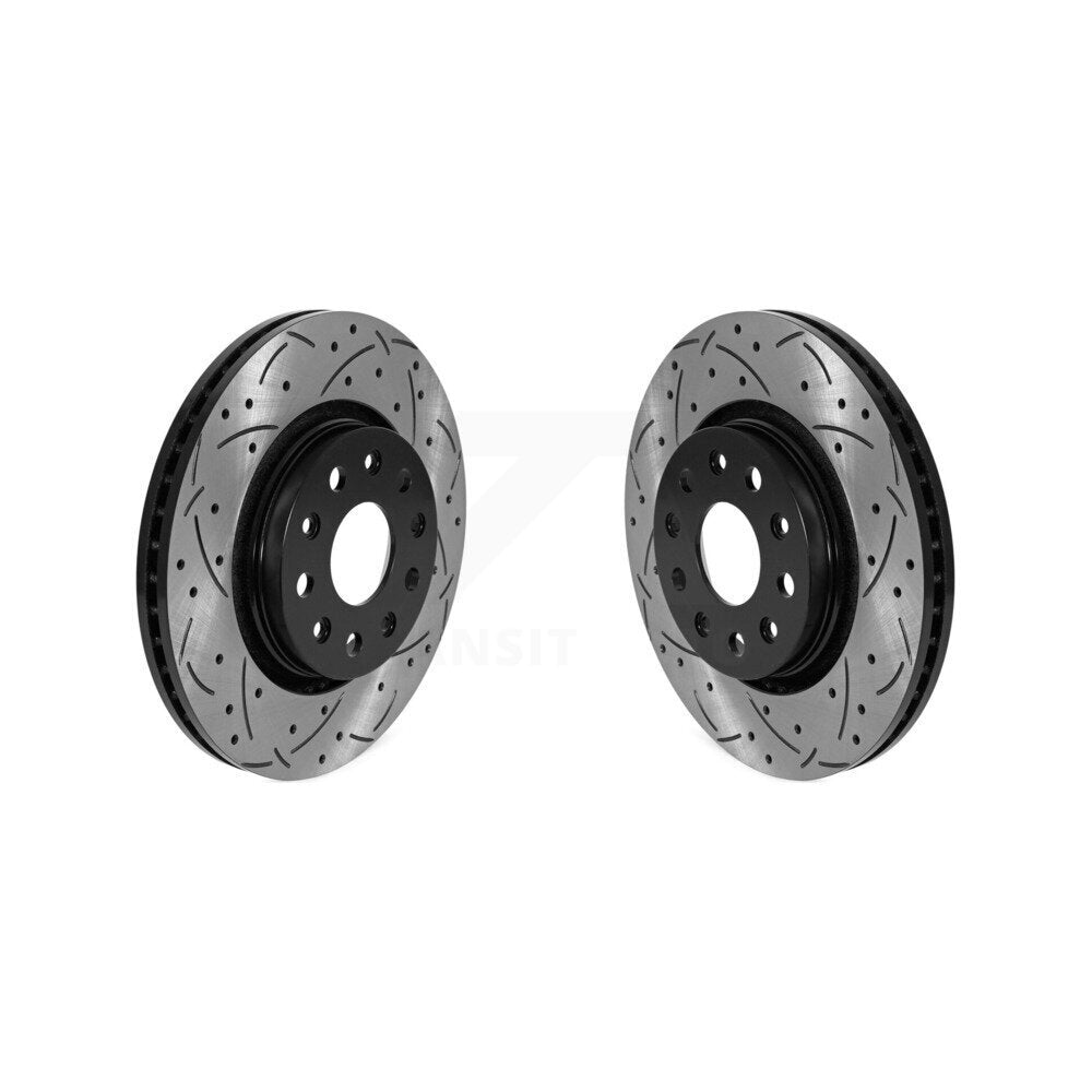 Coated Drilled Slotted Disc Brake Rotors Front Pair For Jeep Wrangler Gladiator