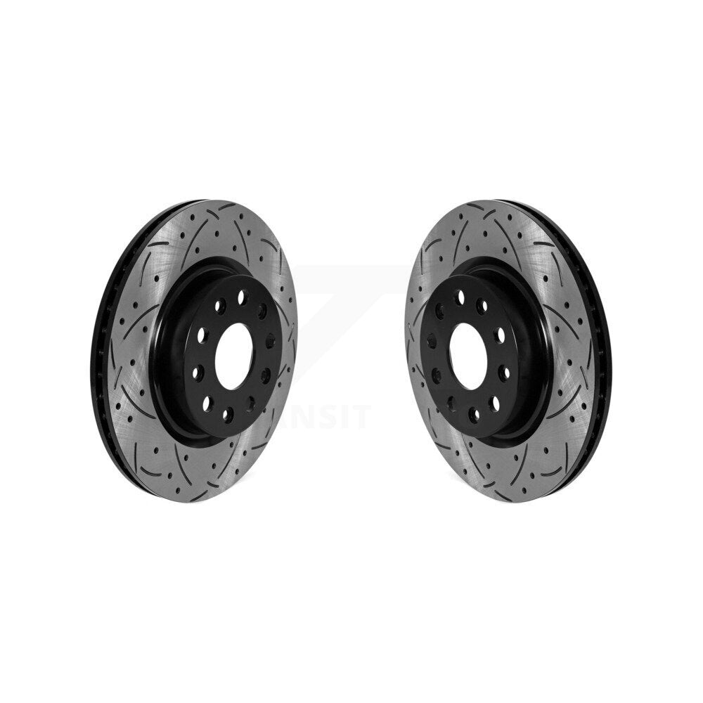 Coated Drilled Slotted Disc Brake Rotors Front Pair For Jeep Wrangler