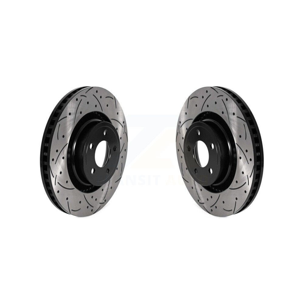 Coated Drilled Slotted Disc Brake Rotors Front Pair For Ford Mustang