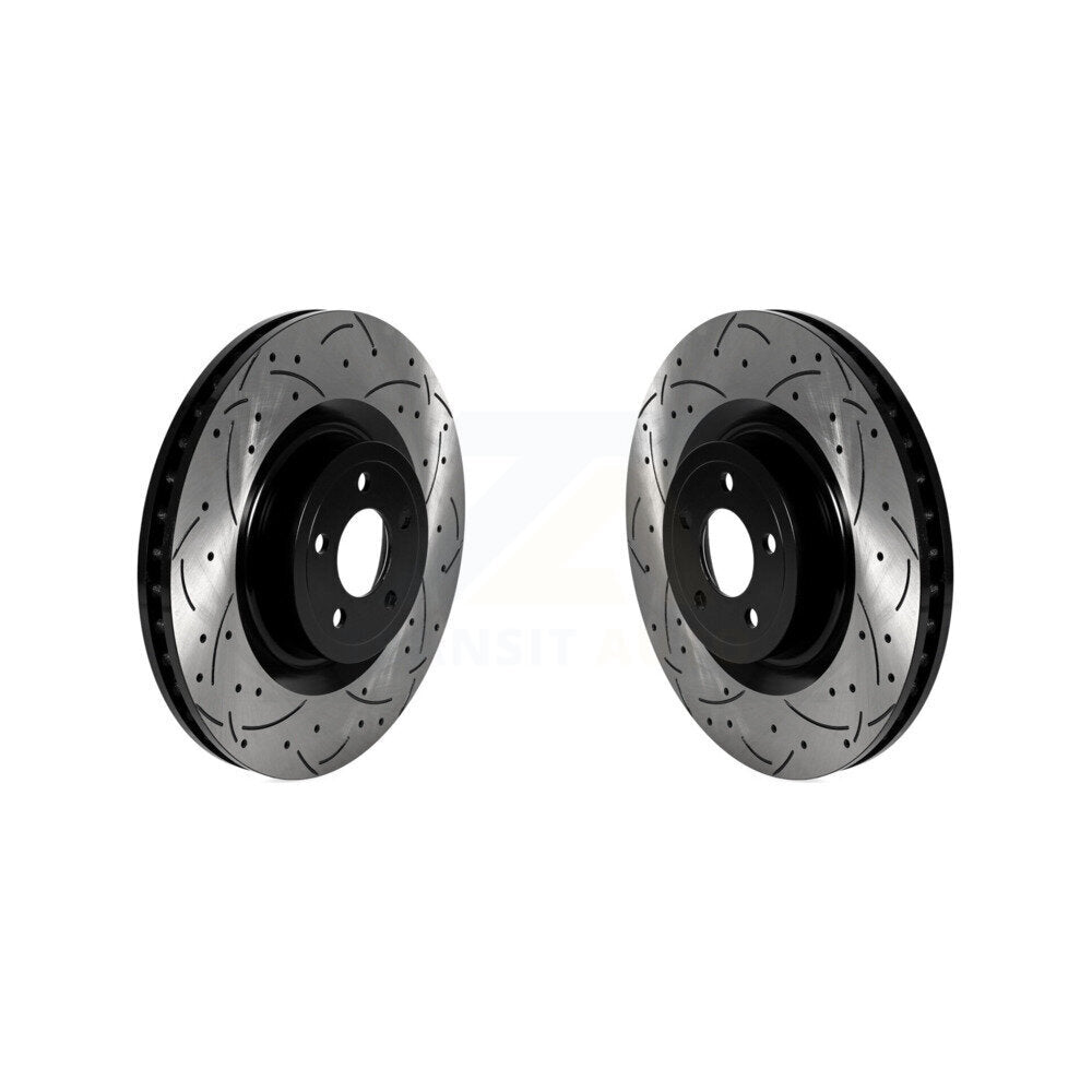 Coated Drilled Slotted Disc Brake Rotors Front Pair For Ford Mustang