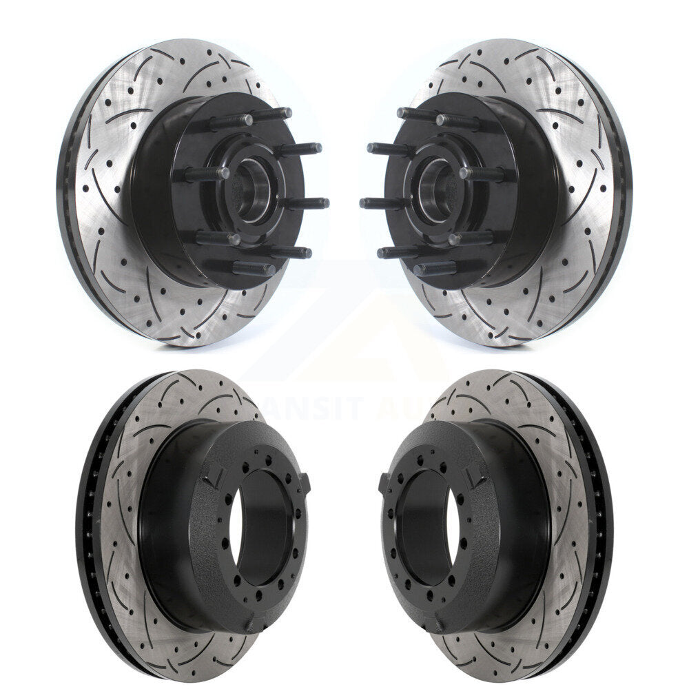 Coated Drill Slot Disc Brake Rotors Hub Front Rear Kit For Ford F-350 Super Duty