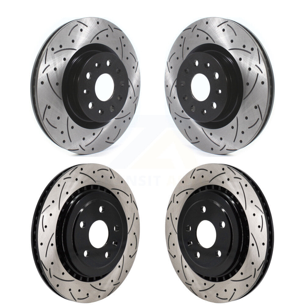 Coated Drilled Slotted Disc Brake Rotors Front Rear Kit For Chevrolet Camaro