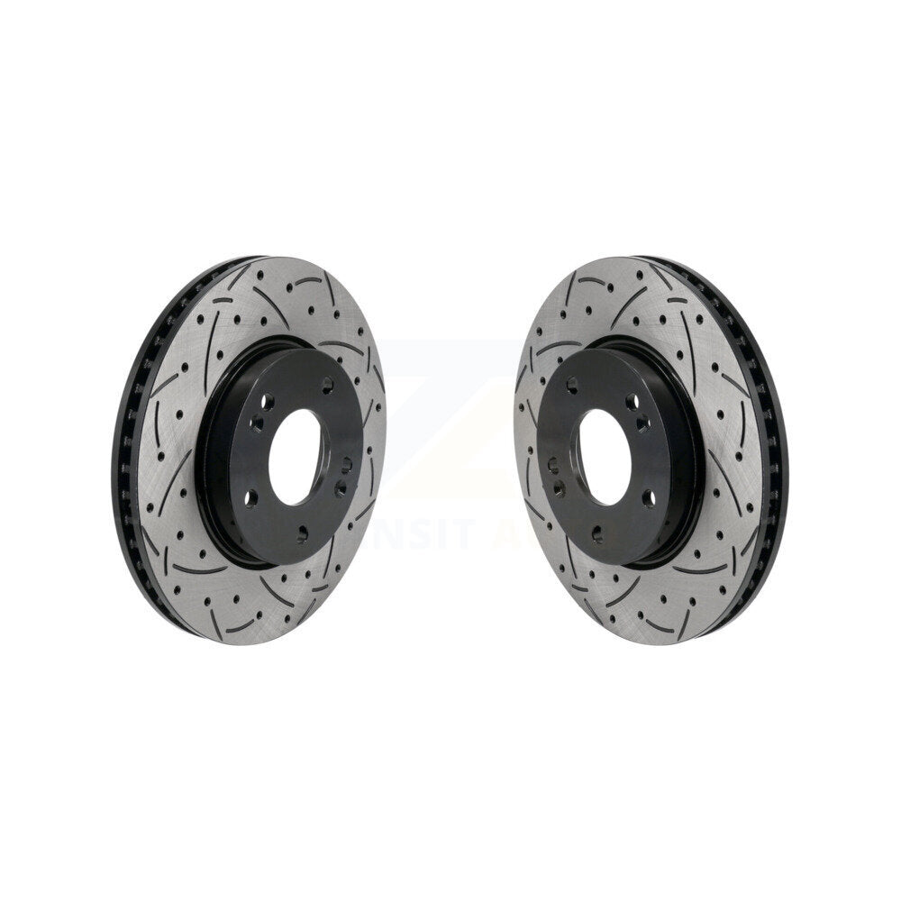 Coated Drilled Slotted Disc Brake Rotors Front Pair For Hyundai Elantra