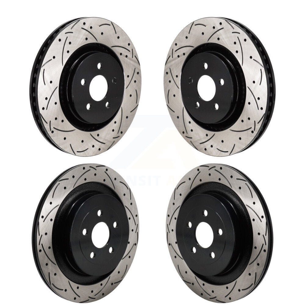 Drilled Slot Brake Rotors Front Rear Kit For Ford Edge With Red Painted Calipers