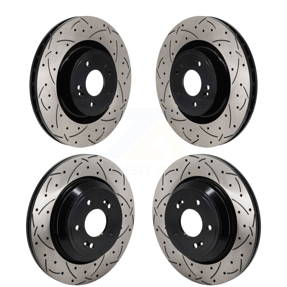Coated Drilled Slotted Disc Brake Rotor Front Rear Kit For 2022 Genesis G70 3.3L