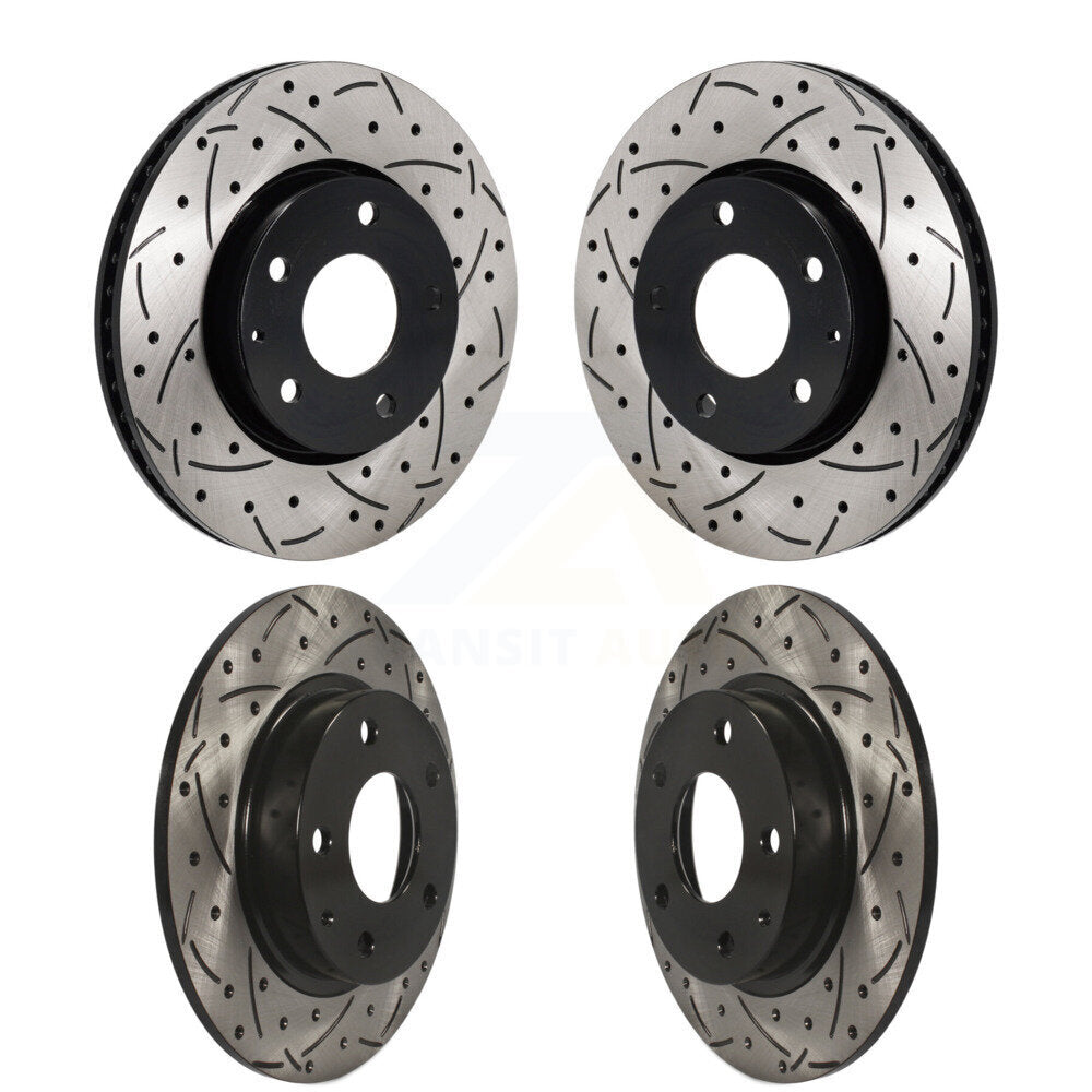 Coated Drilled Slotted Disc Brake Rotors Front Rear Kit For Mazda 3 Sport FWD