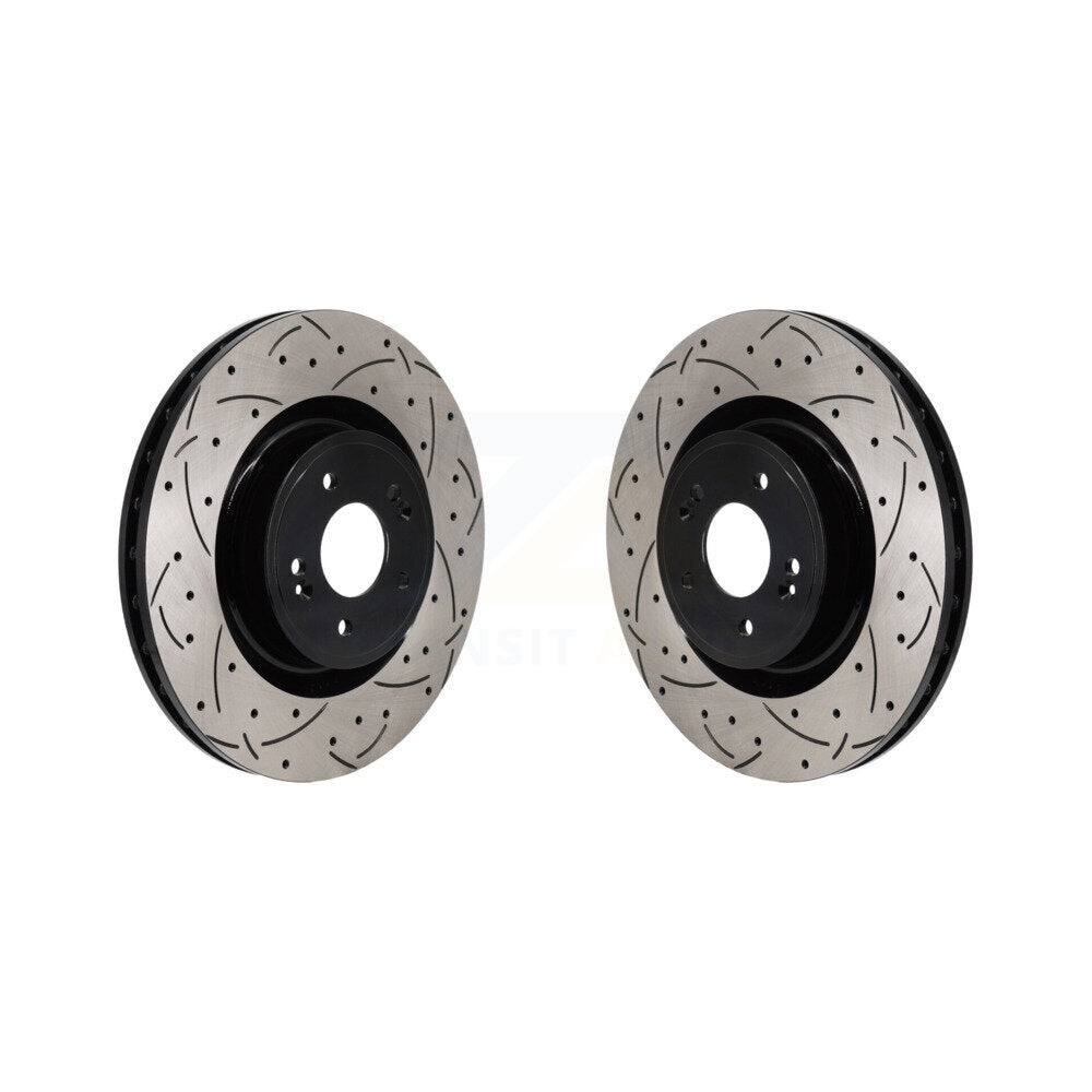 Coated Drilled Slotted Disc Brake Rotors Front Pair For Genesis G70 Kia Stinger