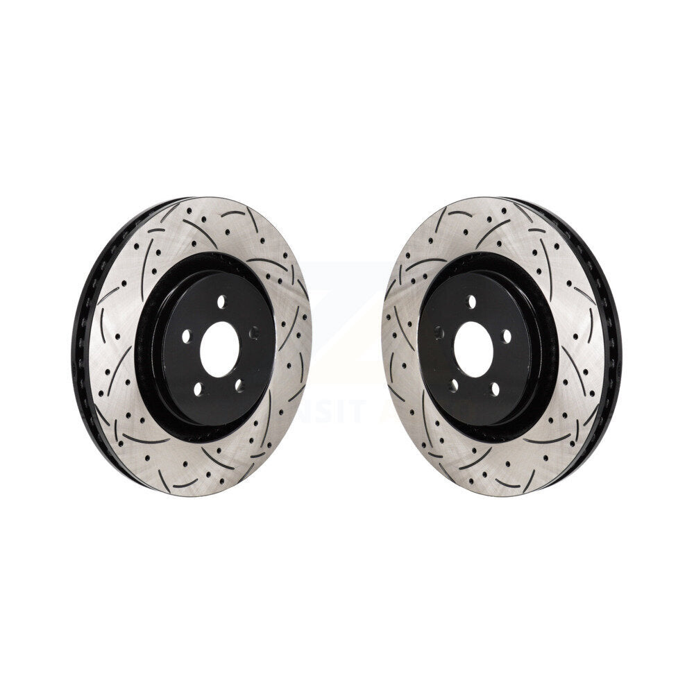 Drill Slot Brake Rotors Front Pair For 19-24 Ford Edge With Red Painted Calipers