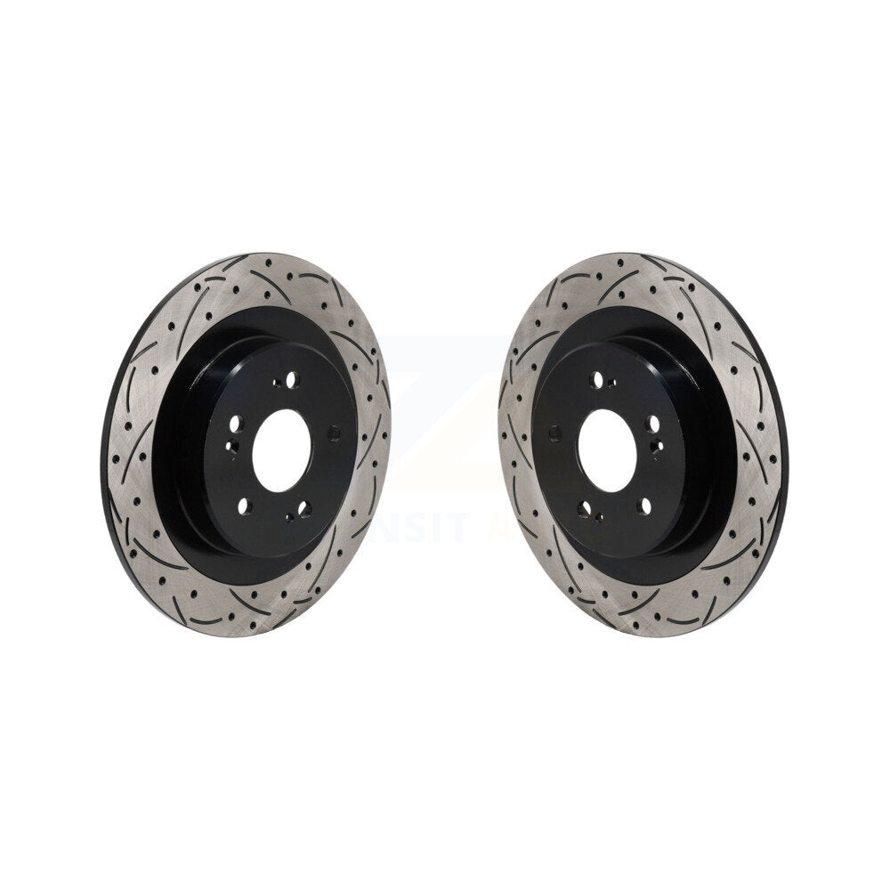 Coated Drilled Slotted Disc Brake Rotors Rear Pair For 2021-2023 Acura TLX