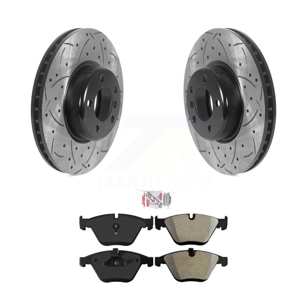 Drilled Slot Disc Brake Rotor Semi-Metallic Pad Front Kit For 2013 BMW 328i 335i