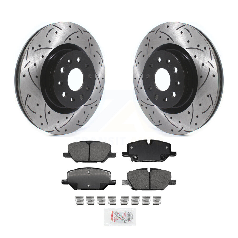 Drilled Slot Brake Rotor Ceramic Pad Front Kit For Chevrolet Camaro LT with 2.0L