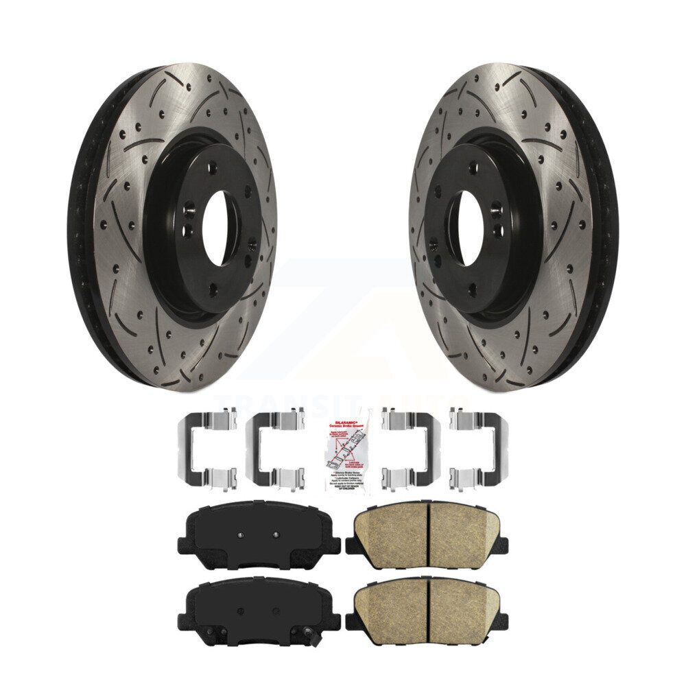 Drilled Slot Brake Rotor Ceramic Pad Front Kit For Hyundai Veloster Turbocharged