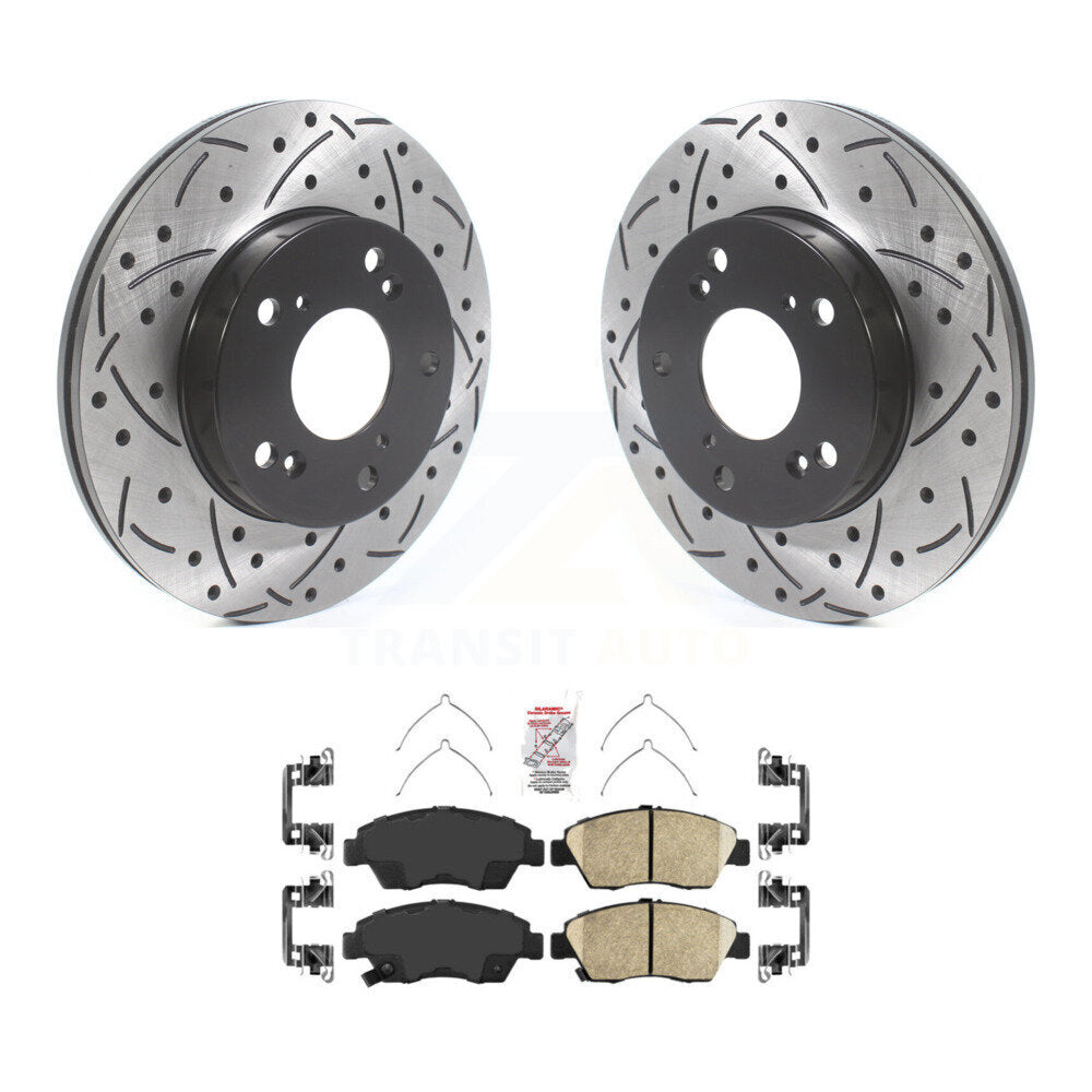 Coat Drill Slot Disc Brake Rotor Ceramic Pad Front Kit For Honda Civic Acura RSX