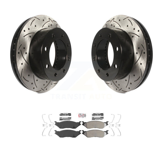 Drilled Slot Brake Rotor & Semi-Metallic Pad Front Kit For Ford F-450 Super Duty